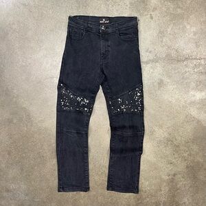 Red Ape Black Ribbed Patches Paint Splatter Jeans